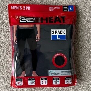 NWT 32 Degrees Heat men’s 2-pack base layer black pants